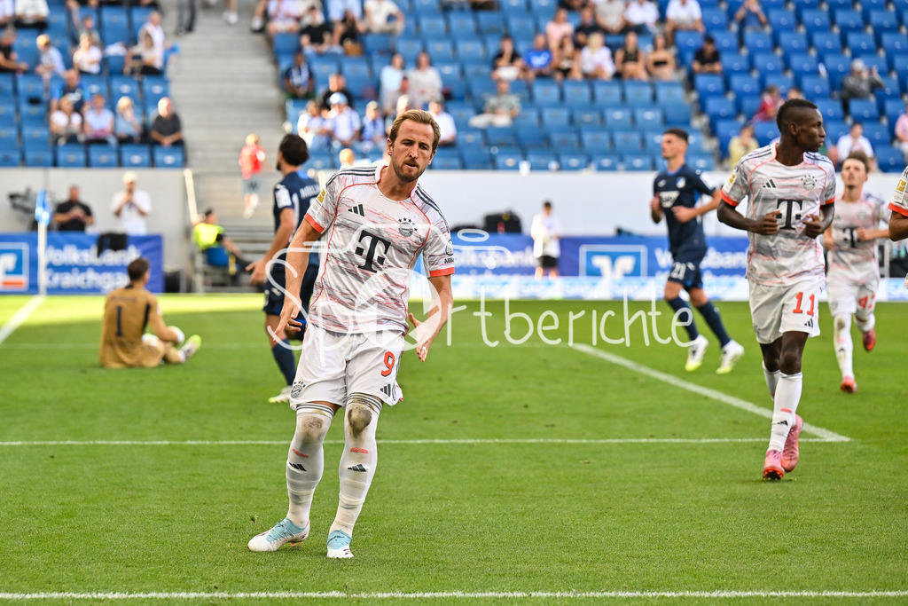 TSG 1899 Hoffenheim - FC Bayern München | Jubel der Bayern nach dem Treffer zum 0-2 durch Harry KANE (FC Bayern Muenchen 9) / Elfmeter / Tor / Torschuetze / Freude / Happy / Bundesliga: TSG 1899 Hoffenheim - FC Bayern München; PreZero-Arena am 20.09.2025 / DFL REGULATIONS PROHIBIT ANY USE OF PHOTOGRAPHS AS IMAGE SEQUENCES AND/OR QUASI-VIDEO
