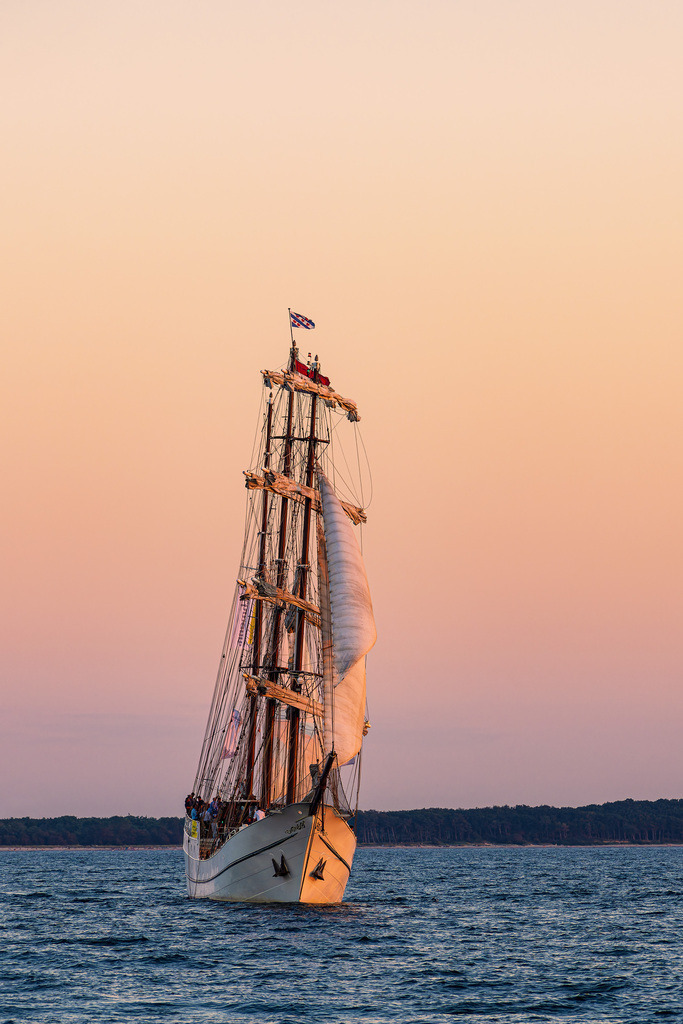 Segelschiff im Sonnenuntergang auf der Hanse Sail in Rostock | Segelschiff im Sonnenuntergang auf der Hanse Sail in Rostock.