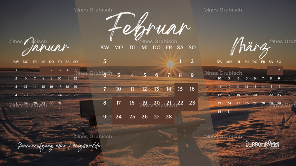 Kalender 2025 - 02 Februar | Lila Lubbenbomm - Artwork by Ines Grubisch - Realisiert mit Pictrs.com