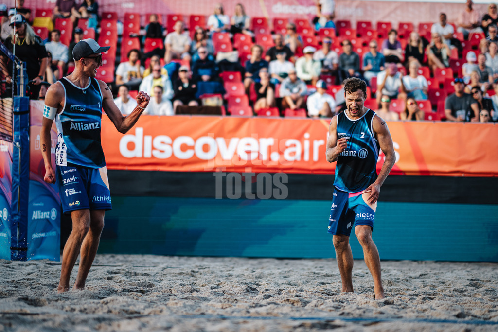 Beachvolleyball | Männer | Allianz German Beach Tour 2024 | Tourstop Kühlungsborn 2 | 16.08.2024 | v.l. Momme Lorenz und Eric Stadie beim Jubel