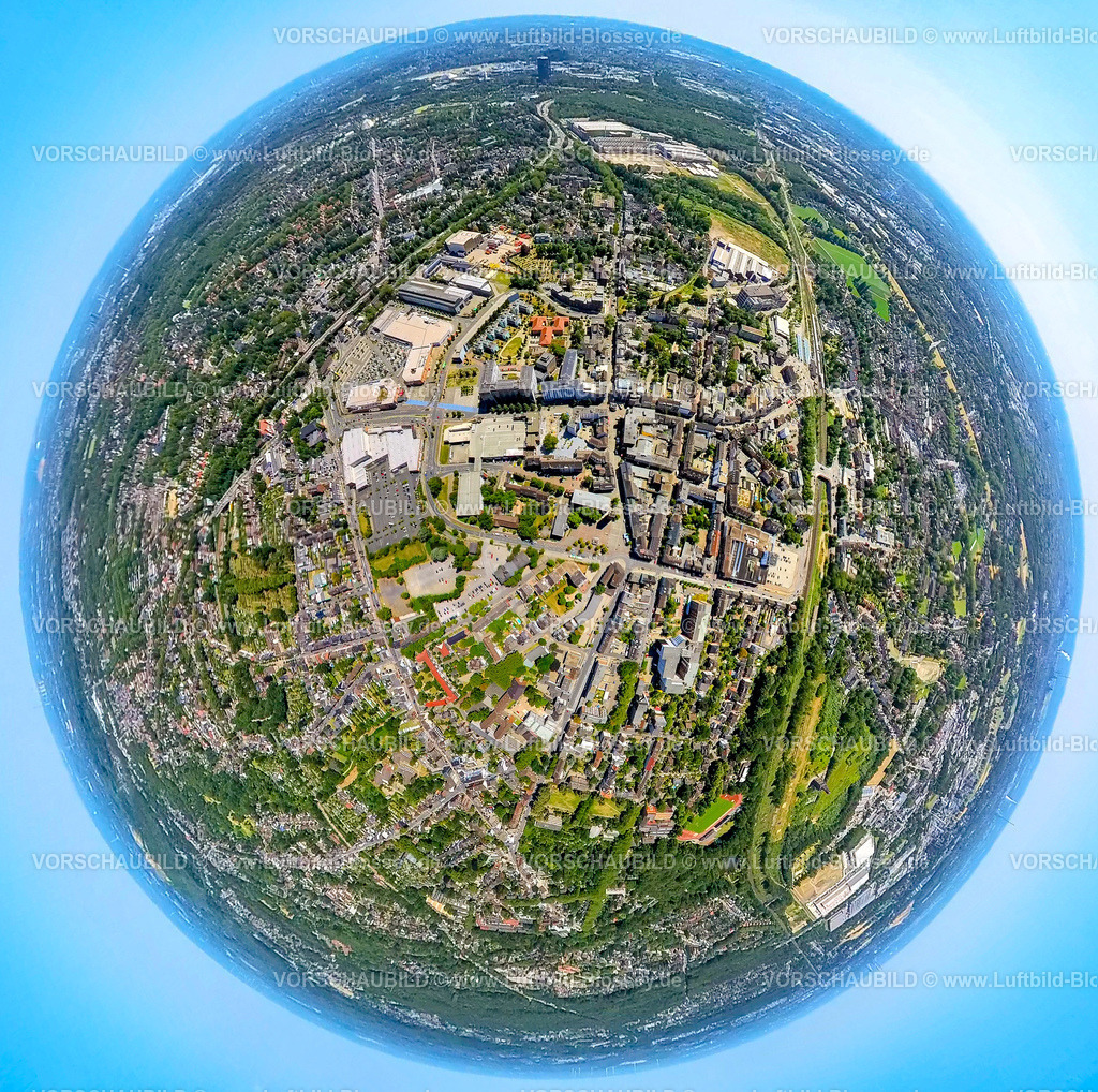 Oberhausen230790154_Sterkrade | Luftbild, Ortsansicht Sterkrade, Erdkugel, Fisheye Aufnahme, Fischaugen Aufnahme, 360 Grad Aufnahme, tiny world, Sterkrade Mitte, Oberhausen, Ruhrgebiet, Nordrhein-Westfalen, Deutschland