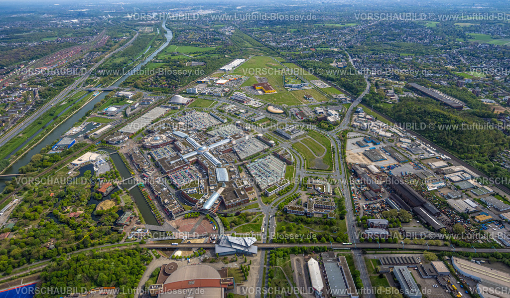 Oberhausen240401327 | Luftbild, Westfield Centro sternförmiges Einkaufszentrum, Gesamtansicht Neue Mitte am Rhein-Herne-Kanal mit Fluss Emscher und Autobahn A42, Borbeck, Oberhausen, Ruhrgebiet, Nordrhein-Westfalen, Deutschland