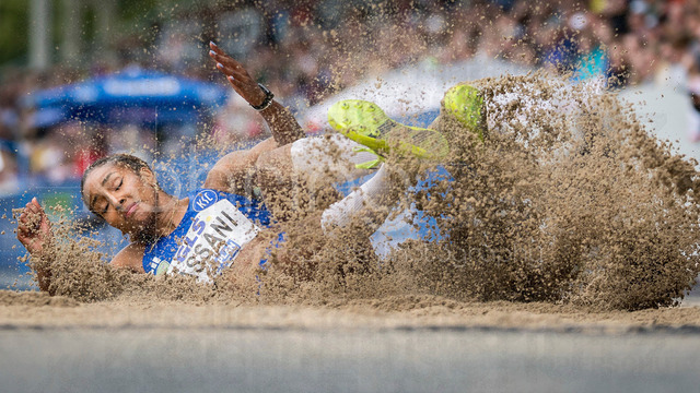 Deutsche Leichtathletik-Meisterschaften; Bochum-Wattenscheid, 26.07.2026 | Mikaelle Assani (Karlsruher  SC), Weitsprung; Deutsche Leichtathletik-Meisterschaften am 26.07.2026 im Lorheide-Stadion, Bochum-Wattenscheid (Nordrhein-Westfalen).