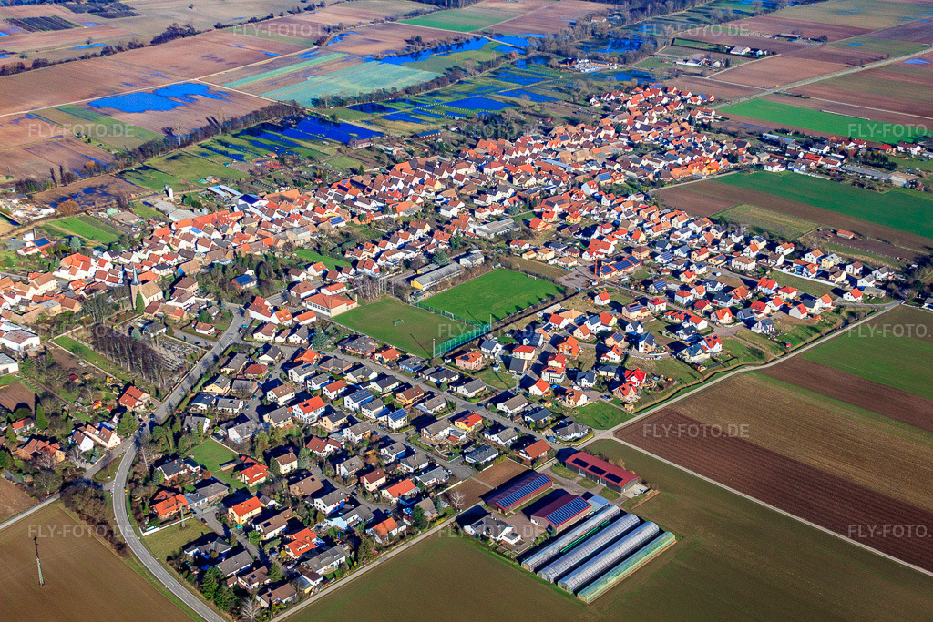 Luftbild: Dorfansicht von Südwesten in Gommersheim im Bundesland Rheinland-Pfalz in Deutschland. Foto: IMG_36949.jpg vom 16.01.2011 durch Werner Riehm/FLY-FOTO.de