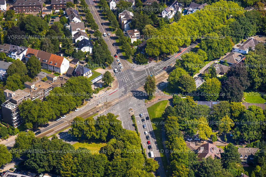 Gelsenkirchen240807873GE-Nord | Luftbild, Kreuzungsbereich Cranger Straße B226 und Vom-Stein-Straße, grüne Bäume, Buer, Gelsenkirchen, Ruhrgebiet, Nordrhein-Westfalen, Deutschland