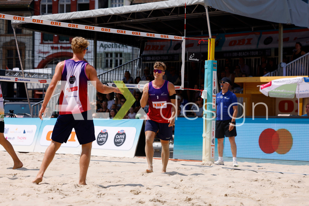 Obi BeachTour 2026 - Basel | BASEL, SWITZERLAND - JULY 19: FLORIAN BREER (SUI) and MATHIS KÄLIN (SUI) during the Obi BeachTour 2026 match between LEITNER / KINDL (AUT) and BREER / KÄLIN (SUI) at Barfüsserplatz on July 19, 2026 in Basel, Switzerland. - Realisiert mit Pictrs.com