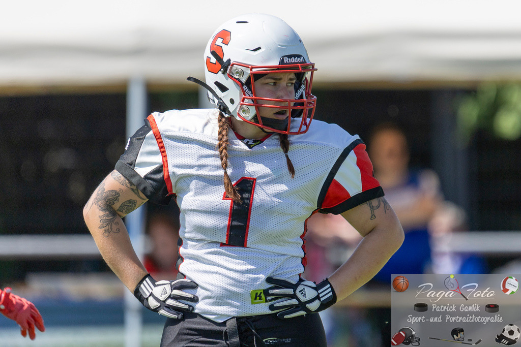 GFLW 1: German Football League Women 1: Rodgau Pioneers Ladies - Stuttgart Scorpions Sisters, 07.06.2026 | Celina Elise Port (Stuttgart Scorpions Sisters #1) ,Freisteller, Portrait / Porträt, Rodgau Pioneers Ladies - Stuttgart Scorpions Sisters, Rodgau, Maingau-Energie-Stadion "Am Weichsee", 7.6.2026 - Realisiert mit Pictrs.com