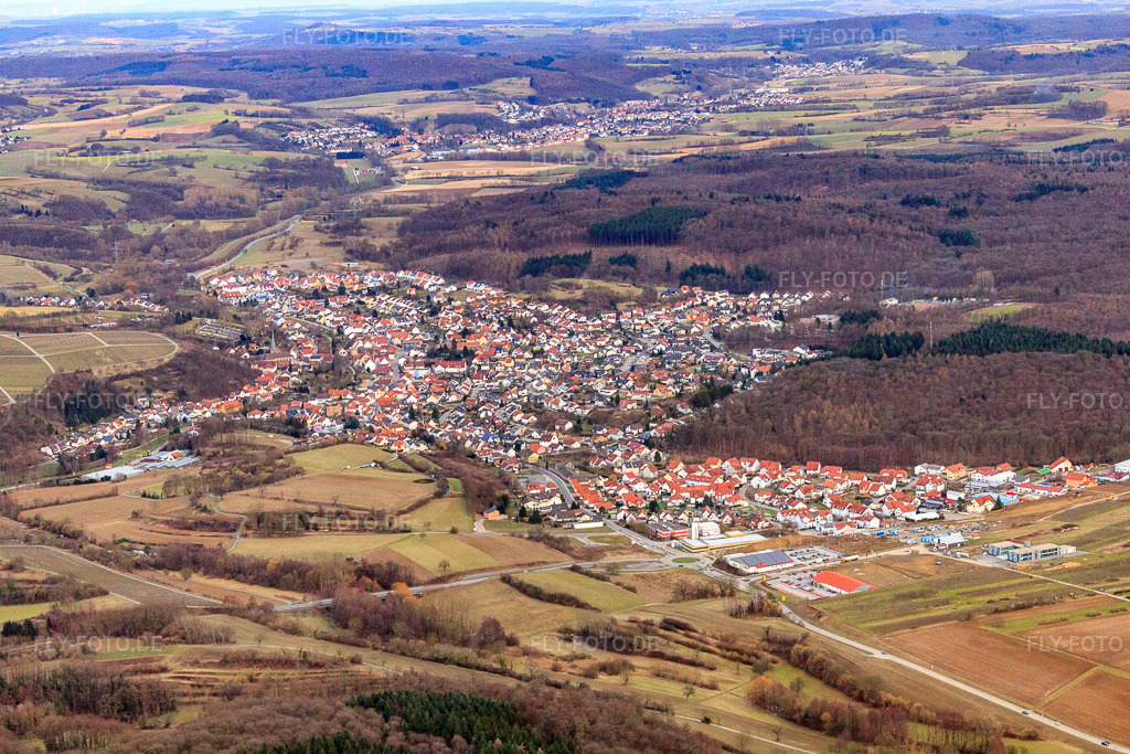 Luftbild: Ortsansicht von Westen in Mühlhausen im Bundesland Baden-Württemberg in Deutschland. Foto: IMG_24742.jpg vom 27.02.2010 durch Werner Riehm/FLY-FOTO.de