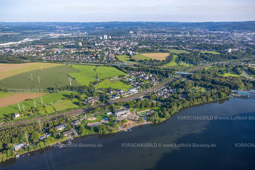 Hagen230903591 | Luftbild, Strandhaus am Hengsteysee Südufer, Baustelle mit Umgestaltung des Außengeländes, Boele, Hagen, Ruhrgebiet, Nordrhein-Westfalen, Deutschland