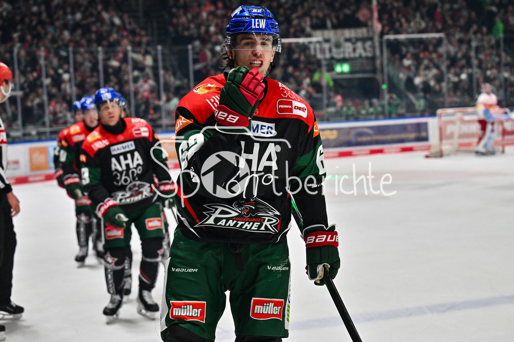 Augsburger Panther - Düsseldorfer EG | Jubel der Panther nach dem Treffer zum 1-1 durch Thomas SCHEMITSCH (Augsburger Panther #62) / Tor / Torschuetze / Freude / Happy / DEL: Augsburger Panther - Duesseldorfer EG, Curt Frenzel Stadion am 04.03.2025