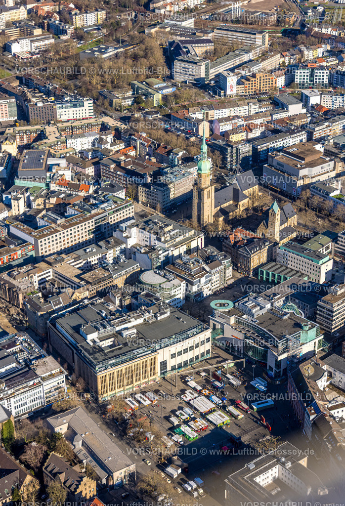 Dortmund260200021 | Luftbild, City Innenstadt Hansaplatz mit Wochenmarkt, evang. Stadtkirche Sankt Petri, Dortmund, Ruhrgebiet, Nordrhein-Westfalen, Deutschland