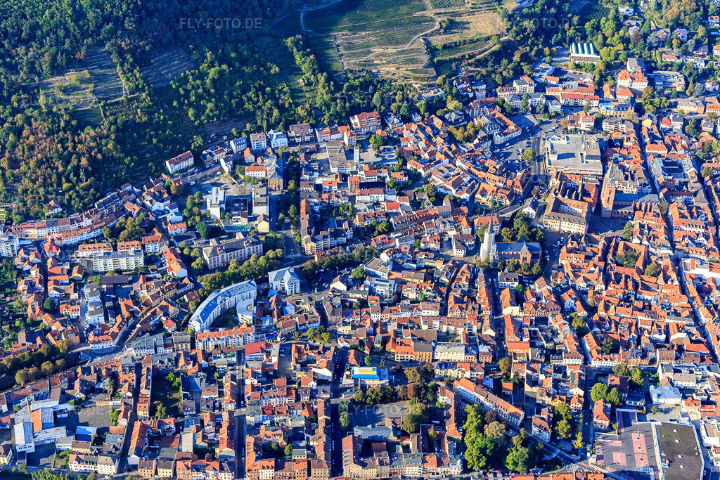 Luftbild: Altstadt aus Süden in Neustadt an der Weinstraße im Bundesland Rheinland-Pfalz in Deutschland. Foto: IMG_111791.jpg vom 16.09.2018 durch Werner Riehm/FLY-FOTO.de