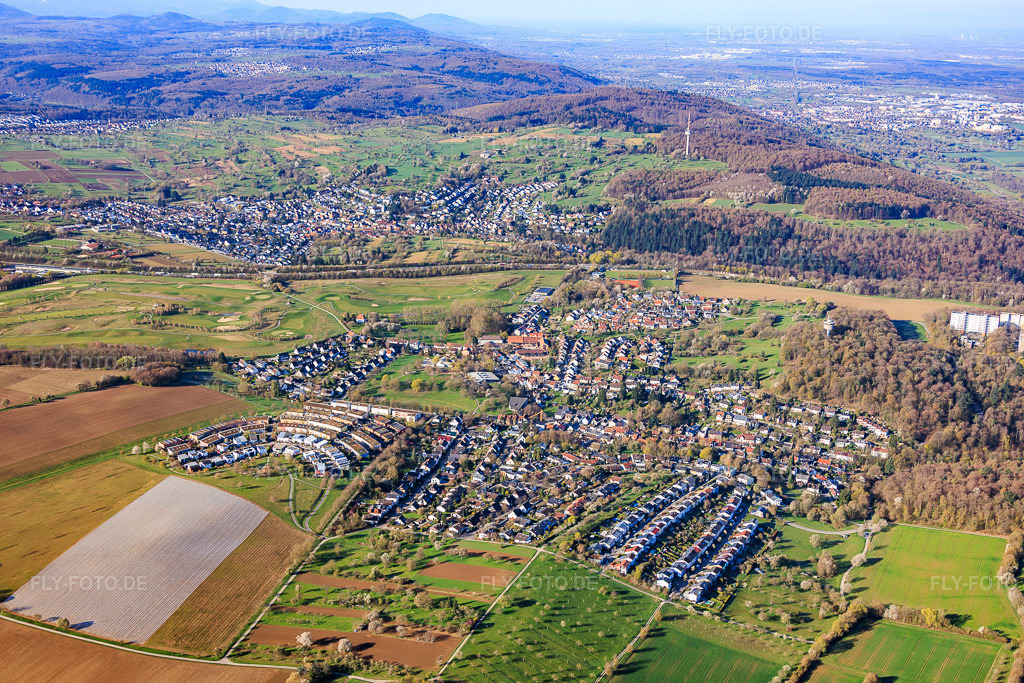 Luftbild: Ortsansicht von Nordosten im Ortsteil Hohenwettersbach in Karlsruhe im Bundesland Baden-Württemberg in Deutschland. Foto: IMG_153962.jpg vom 02.04.2026 durch Werner Riehm/FLY-FOTO.deAuflösung des Originals: 6000 x 4000 px