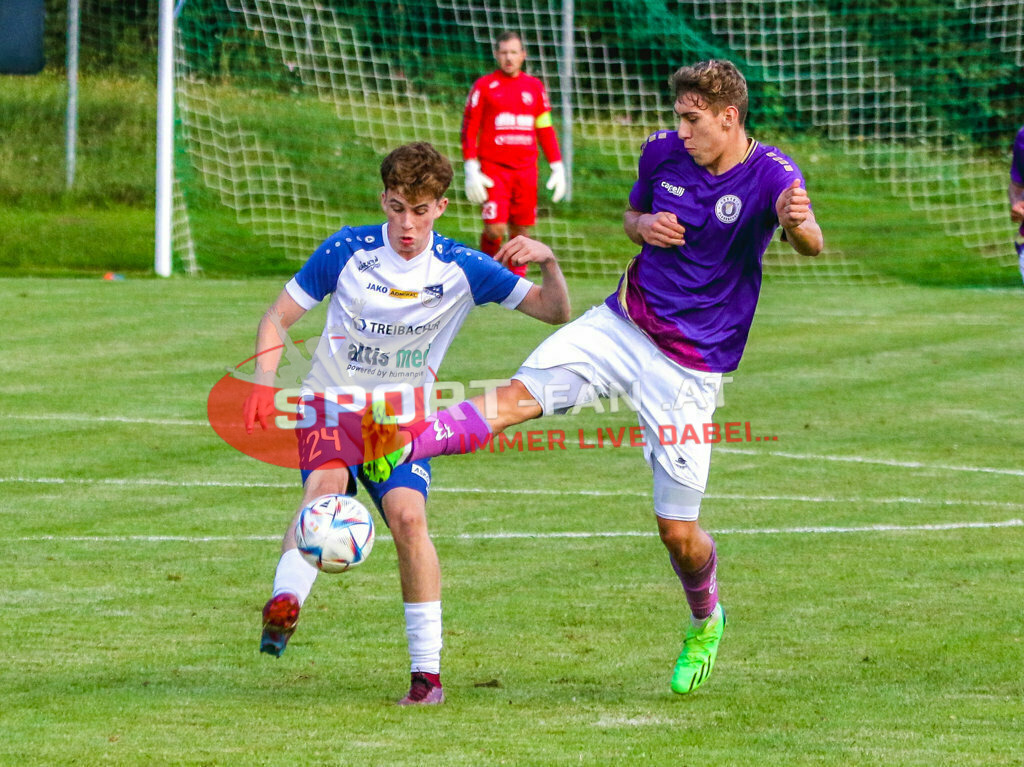 Austria Klagenfurt Amateure - SK Treibach 1-1, Kärntner Liga 2. Runde | Erik Kovac (Austria Klagenfurt Amateure #4) Luca Weitensfelder (SK Treibach #24) Austria Klagenfurt Amateure - SK Treibach 1-1 am 08.08.2023 in Brückl
(Sportplatz), Austria, (Photo by Ernst Krawagner sport-fan.at) - Realisiert mit Pictrs.com