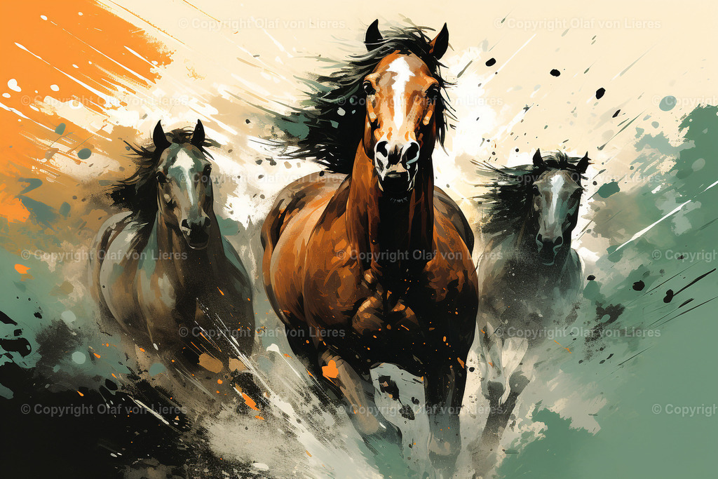 Wildpferde Wandbild | wilde Pferde gezeichnet