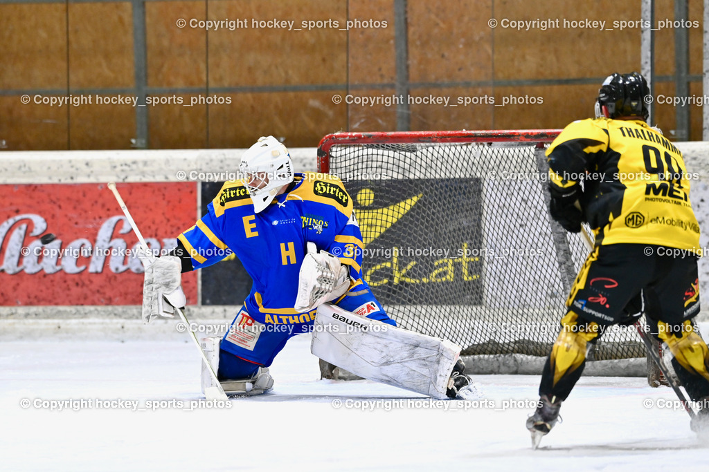 EC MET PHOTOVOLTAIK HORNETS SPITTAL vs. EHC Althofen  | #31 Horn Fabian 1. EHC ALTHOFEN, #98 Thalhammer Dominic EC Hornets Spittal, EC MET PHOTOVOLTAIK HORNETS SPITTAL vs. EHC Althofen , EC MET PHOTOVOLTAIK HORNETS SPITTAL vs. EHC Althofen  am 25.01.2025 in Villach (Stadthalle Villach), Austria, (Photo by Bernd Stefan)