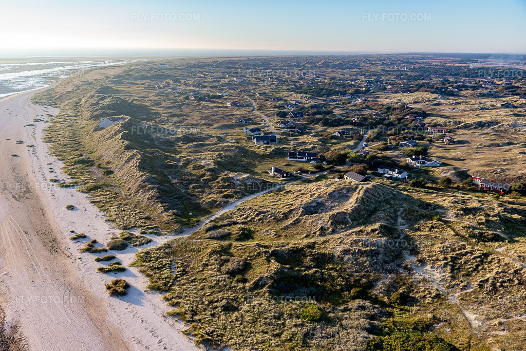 Aerial view: Cozy holiday homes in the dunes in Fanø in the state South Denmark, Denmark.Photo: IMG_118921.jpg taken on 09/21/2019 by Werner Riehm/FLY-FOTO.comResolution of the original: 5472 x 3648 px