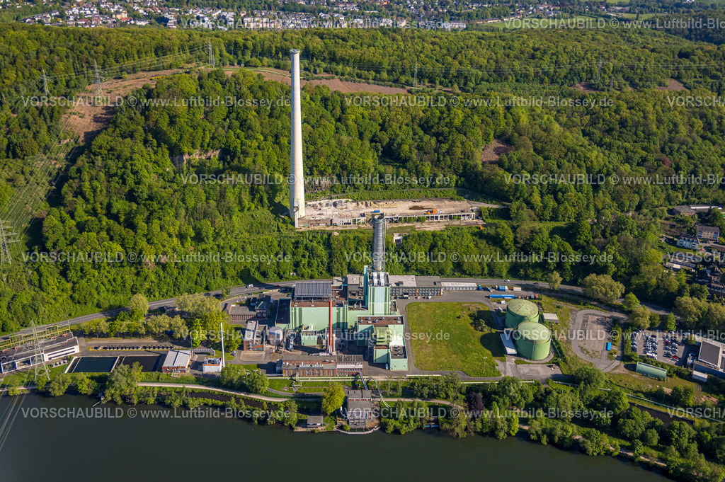 Herdecke240503161 | Luftbild, Cuno Schornstein Sehenswürdigkeit, Mark-E GuD Gas und DampfKraftwerk, Cuno Kraftwerk, Herdecke, Ruhrgebiet, Nordrhein-Westfalen, Deutschland