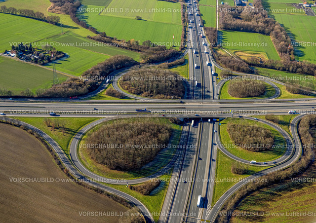 Luenen230203645 | Luftbild, Autobahnkreuz Dortmund-Nordost, Autobahn A2 und Bundesstraße B236, Derne, Dortmund, Ruhrgebiet, Nordrhein-Westfalen, Deutschland