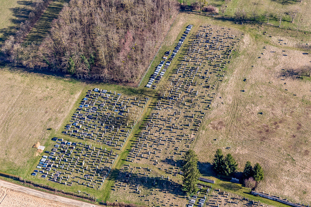 Vue aérienne: Cimetière à Ettendorf dans le département Bas Rhin, France – .Photo: IMG_097509.jpg prise le 16/03/2017 par Werner Riehm/FLY-FOTO.eu – Résolution de l'original: 5472 x 3648 px