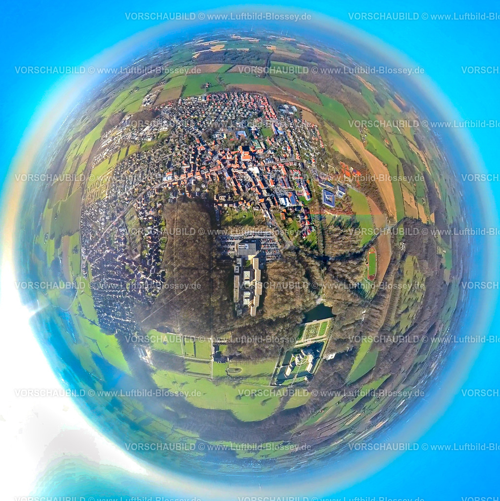 Nordkirchen230290024_Mitte_Finanzhochschule | Luftbild, Hochschule für Finanzen NRW, am Schloss, Fisheye Aufnahme, Fischaugen Aufnahme, 360 Grad Aufnahme, Nordkirchen, Münsterland, Nordrhein-Westfalen, Deutschland