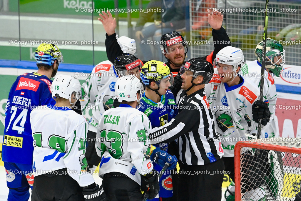 EC IDM Wärmepumpen VSV vs. HKSZ Olimpija 6.11.2022 | #18 Pecnik Jakob, #93 Kalan Luka, #78 Maxa Felix, GROZNIK BOSTJAN, HRIBAR MATJAZ, Referees, #14 Crnovic Aljosa, Faustkampf, #74 Moderer Kevin, #31 Morrone Anthony