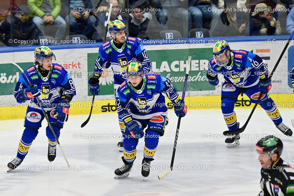EC IDM Wärmepumpen VSV vs. MIGROSS SUPERMERCATI ASIAGO HOCKEY | #10 VALLANT Thomas EC VSV, Jubel #42 LANZINGER Benjamin EC VSV, #46 WALL Alex EC VSV, EC IDM Wärmepumpen VSV vs. MIGROSS SUPERMERCATI ASIAGO HOCKEY, EC IDM Wärmepumpen VSV vs. MIGROSS SUPERMERCATI ASIAGO HOCKEY am 03.11.2024 in Villach (Stadthalle Villach), Austria, (Photo by Bernd Stefan)