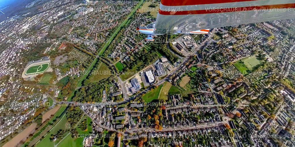 Oberhausen20221006_1ASCAR4 | Luftbild, Gewerbegebiet Baustelle Willy-Brandt-Straße Ecke Bärenstraße, Flugzeug Dimona, Fisheye Aufnahme, Fischaugen Aufnahme, 360 Grad Aufnahme, Dinslaken Stadtgrenze Overbruch, Duisburg, Fisheyeaufnahme, Ruhrgebiet, Nordrhein-Westfalen, Deutschland