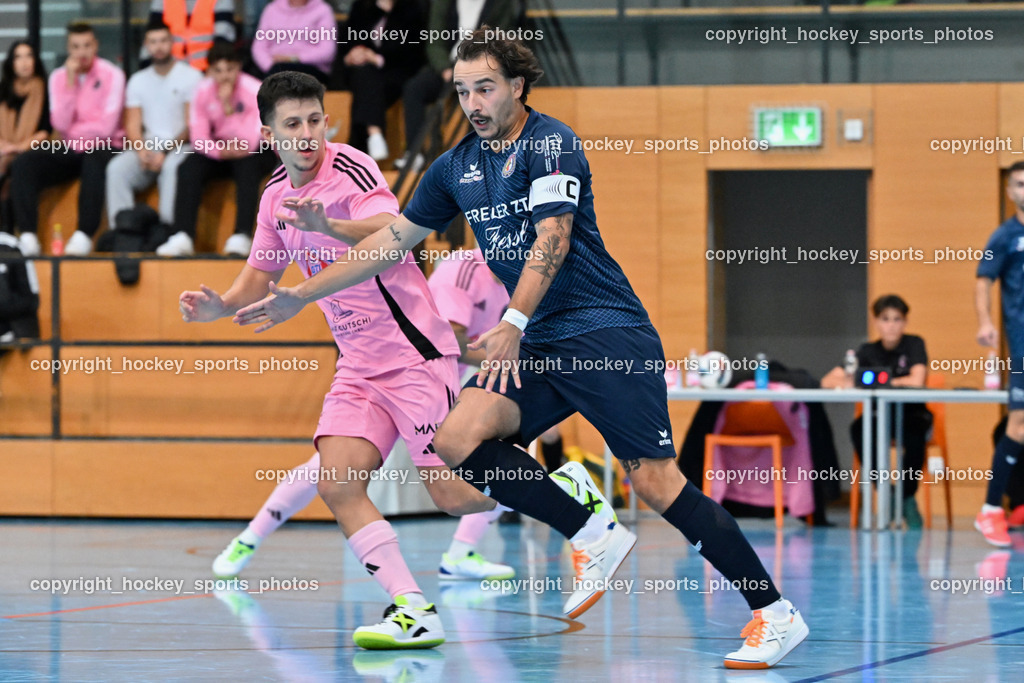 Carinthia Flamengo Futsal Club vs. LPSV-K | #17 Hasan Kupinic Carinthia Flamengo, #3 Nemanja Lukic LPSV-K, Carinthia Flamengo Futsal Club vs. LPSV-K, Carinthia Flamengo Futsal Club vs. LPSV-K am 03.11.2024 in Klagenfurt (Ballspielhalle Viktring), Austria, (Photo by Bernd Stefan)