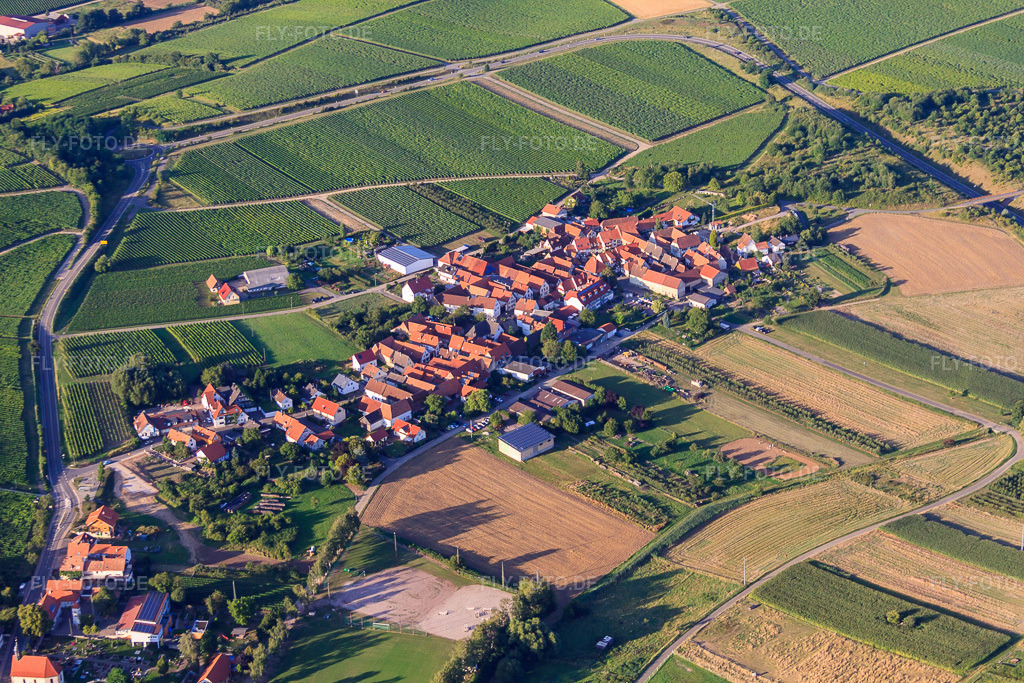 Luftbild: Ortsansicht von Süden im Ortsteil Oberhofen in Pleisweiler-Oberhofen im Bundesland Rheinland-Pfalz in Deutschland. Foto: IMG_51293.jpg vom 04.08.2012 durch Werner Riehm/FLY-FOTO.deAuflösung des Originals: 4752 x 3168 px