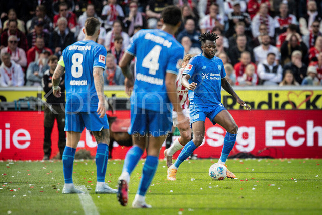 German Bundesliga,  1. FC Koeln - Bayer 04 Leverkusen, 25.04.2026 | KOELN, GERMANY - APRIL 25, 2026 :  Edmond Tapsoba (Bayer 04 Leverkusen, 12) during the German Bundesliga match on gameday 31 between 1. FC Koeln - Bayer 04 Leverkusen at RheinEnergieSTADION on April 25, 2026 in Koeln, Germany. DFL REGULATIONS PROHIBIT ANY USE OF PHOTOGRAPHS AS IMAGE SEQUENCES AND/OR QUASI-VIDEO.