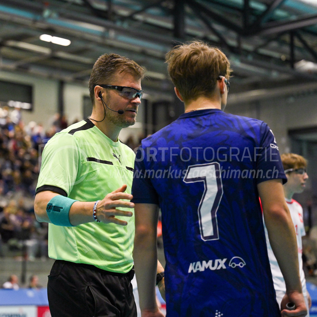 Switzerland U19 vs Finland U19 - 3. February 2024 | Switzerland U19 vs Finland U19
U19 Men International Matches in Switzerland
GoEasy Arena, Siggenthal Station
The referee and Finland forward #7 Markus Maronen.
Credit: Markus Aeschimann | <a href="https://www.markus-aeschimann.ch">Sportfotografie Markus Aeschimann</a> | <a href="https://www.instagram.com/sportfotografie.aeschimann">@sportfotografie.aeschimann</a> - Realisiert mit Pictrs.com