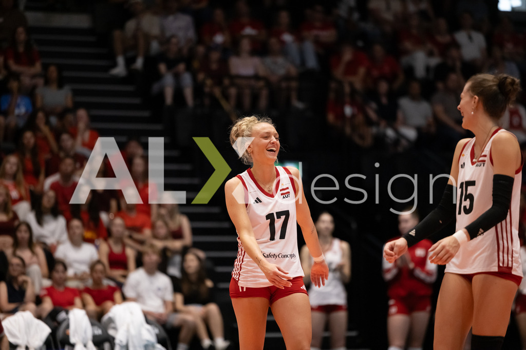 Austria v Switzerland - CEV European League Women | KRIENS, SWITZERLAND - JUNE 14: DANA SCHMIT of Austria and MARIE KRISTIN BRUCKNER of Austria during the CEV European League match between Austria and Switzerland at Pilatus Arena on June 14, 2026 in Kriens, Switzerland. - Realisiert mit Pictrs.com