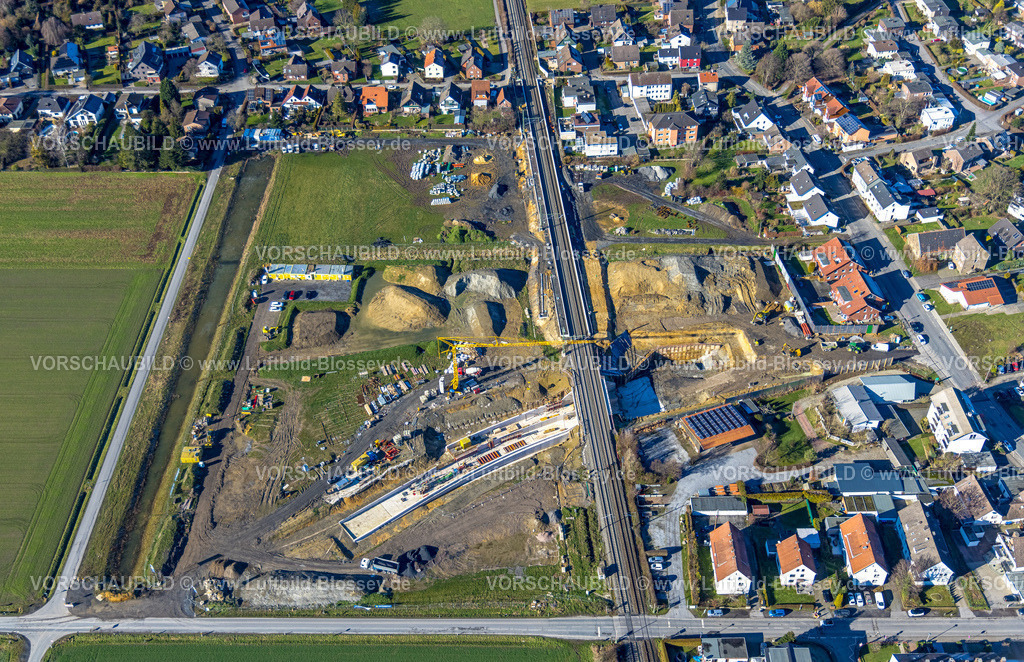 Hamm230205034 | Luftbild, geplanter Haltepunkt in Westtünnen, Baustelle am Südfeldweg und Von-Thünen-Straße für den künftigen Bahnhaltepunkt, Rhynern, Hamm, Ruhrgebiet, Nordrhein-Westfalen, Deutschland