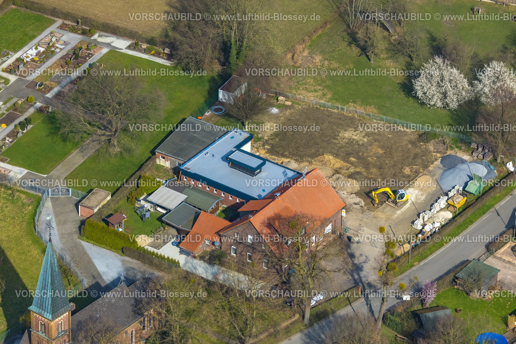 Hamm240306902 | Luftbild, St. Hubertus Schützenbruderschaft Süddinker 1826 e.V. Gebäude und  Baustelle, katholischer Friedhof Süddinker, kath. Kirche St. Joseph, Stadtbezirk Rhynern, Hamm, Ruhrgebiet, Nordrhein-Westfalen, Deutschland