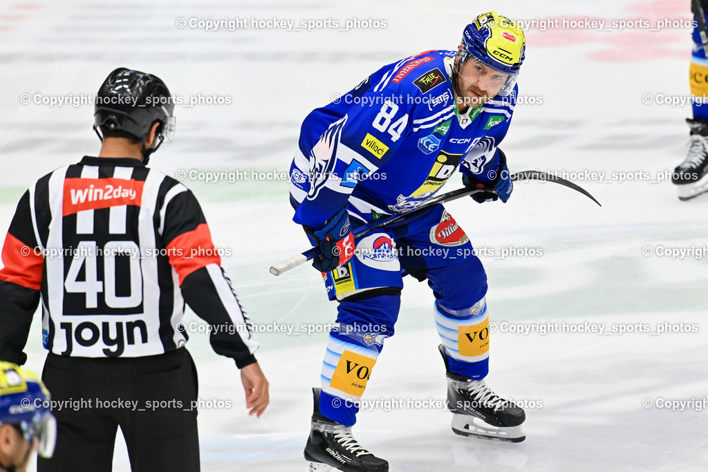EC IDM Wärmepumpen VSV vs. HC Bozen 19.9.2023 | #84 Andrew Desjardins, win2day icehockeyleague, EC IDM Wärmepumpen - HC Bozen  am 19.09.2023 in Villach (Stadhalle Villach), Austria, (Photo by Bernd Stefan)