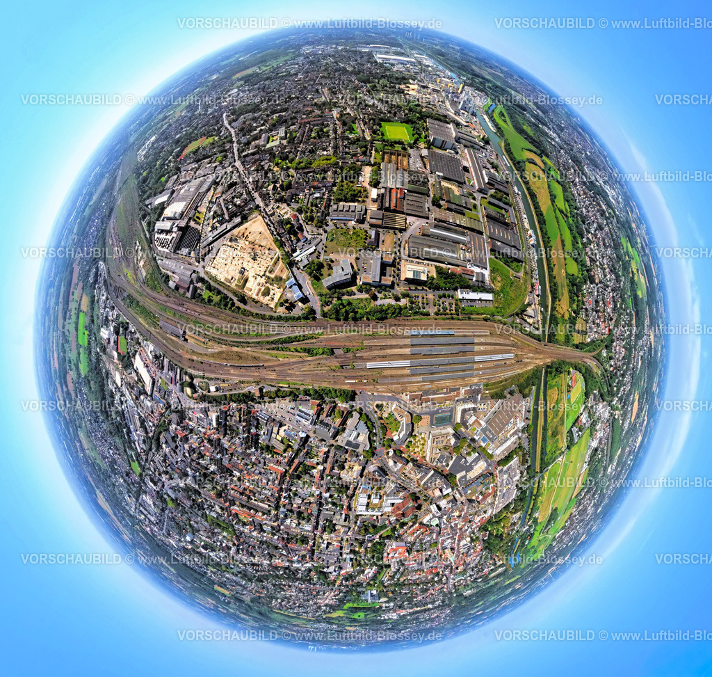 Hamm250811533Westen | Luftbild, Hamm-Westen, Hafen und City dazwischen Hbf Hauptbahnhof, Erdkugel, Fisheye Aufnahme, Fischaugen Aufnahme, 360 Grad Aufnahme, tiny world, little planet, fisheye Bild, Mitte, Hamm, Ruhrgebiet, Nordrhein-Westfalen, Deutschland