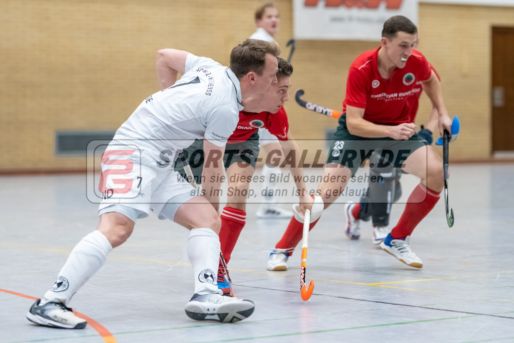SFE_20230115_0134 | 1. Bundesliga Hockey Herren Schwarz-Weiss Neuss - Crefelder HTC am 15.01.2023 in  (Sporthalle Jahnerstrasse), Photo: Stephan Fehrmann 2022 (Sports-Gallery),Philipp-Alexander Weide ( Schwarz-Weiss Neuss #7 ) ,Boomes Anton ( Crefelder HTC #23 )