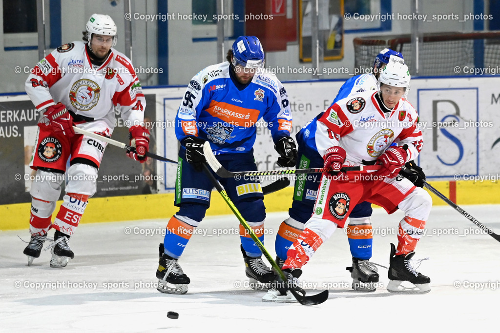 ESC Steindorf vs. ESV Ferlach  | #10 Zusevics Zintis Nauris ESV Ferlach, #95 Gelfanov Ruslan ESC Steindorf, #81 Potocnik Kristof ESV Ferlach, ESC Steindorf vs. ESV Ferlach , ESC Steindorf vs. ESV Ferlach  am 15.02.2026 in Steindorf (Ossiachersee Halle), Austria, (Photo by Bernd Stefan)