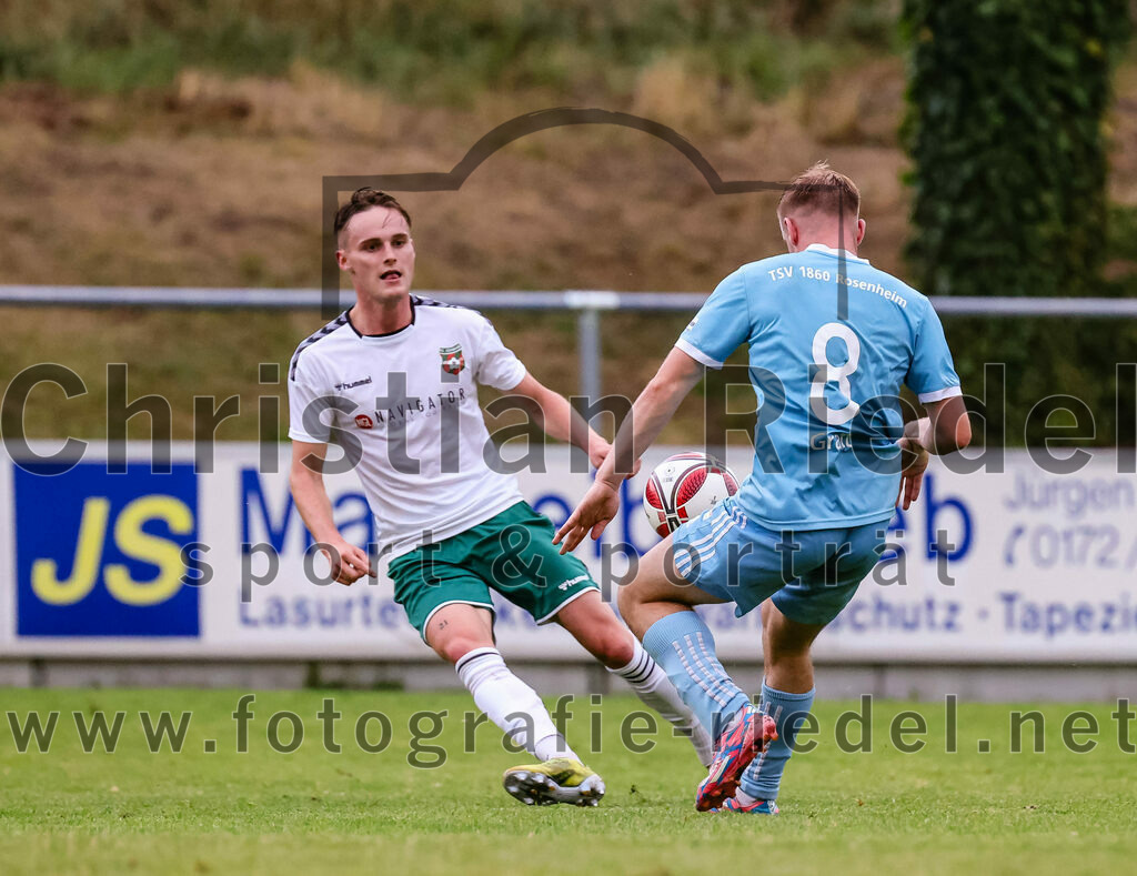 2023-07-28_111_FC_Schwaig_gegen_TSV_1860_Rosenheim | Oberding, Deutschland, 28.07.2023:
Fußball, Landesliga Südost 2023 / 2024, 3. Spieltag, FC Schwaig gegen TSV 1860 Rosenheim, Endergebnis: 1:1

Leon Roth (FC Schwaig, #21), Lucas Gratt (TSV 1860 Rosenheim, #8)

Foto: Christian Riedel / fotografie-riedel.net