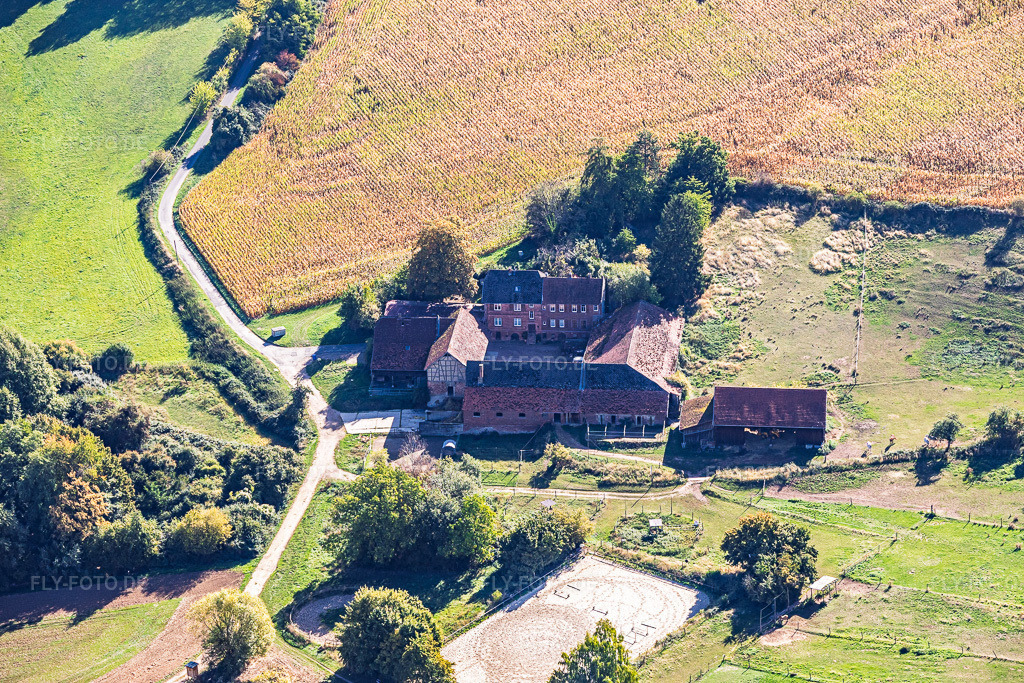 Luftbild: Pferdehof am Elterweg im Ortsteil Klein-Umstadt in Groß-Umstadt im Bundesland Hessen in Deutschland. – Foto: IMG_159128.jpg vom 22.09.2026 durch Werner Riehm/FLY-FOTO.de – Auflösung des Originals: 5923 x 3948 px