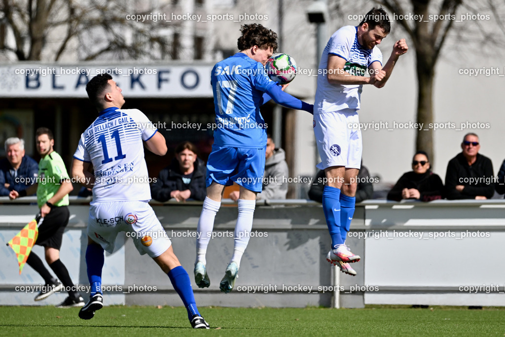 SAK vs. Dellach Gail | #11 Saso Kovacevic Dellach Gail, #17 Jan Sasa Ogris-Martic SAK, #32 Martin Jantschgi Dellach Gail, SAK vs. Dellach Gail, SAK vs. Dellach Gail am 22.03.2025 in Klagenfurt (SAK Sportpark Welzenegg), Austria, (Photo by Bernd Stefan)