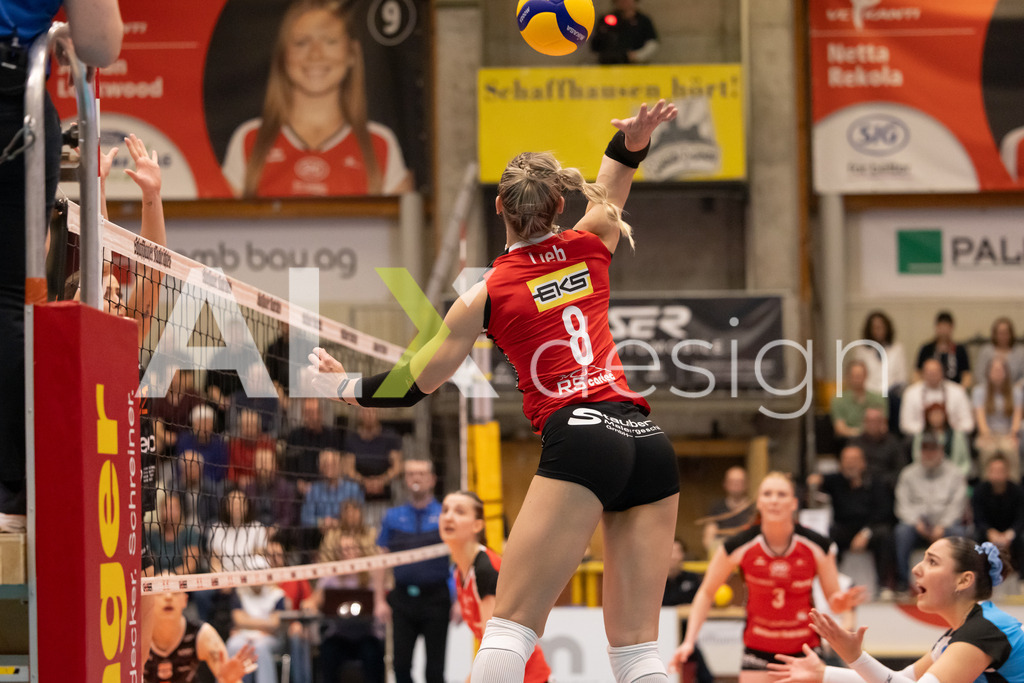 Volleyball I Frauen I Saison 2025-2026 I Volleyball NLA | Women I  Playoffs Finals 2/5 I  VC Kanti Schaffhausen - viteos NUC I  10.04.2026 | 8 Lina-Marie Lieb (DE) (VC Kanti Schaffhausen) – Aussen - Realisiert mit Pictrs.com