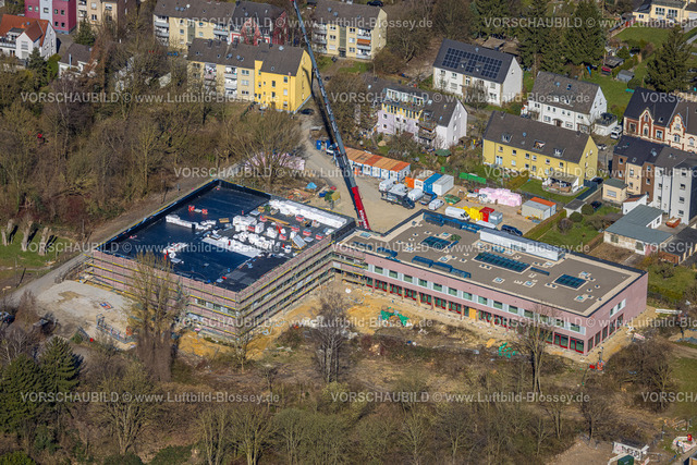 Witten250300922 | Luftbild, Baustelle Gelände Bildungsquartier mit Neubau Baedekerschule am Park der Generationen, Annen, Witten, Ruhrgebiet, Nordrhein-Westfalen, Deutschland