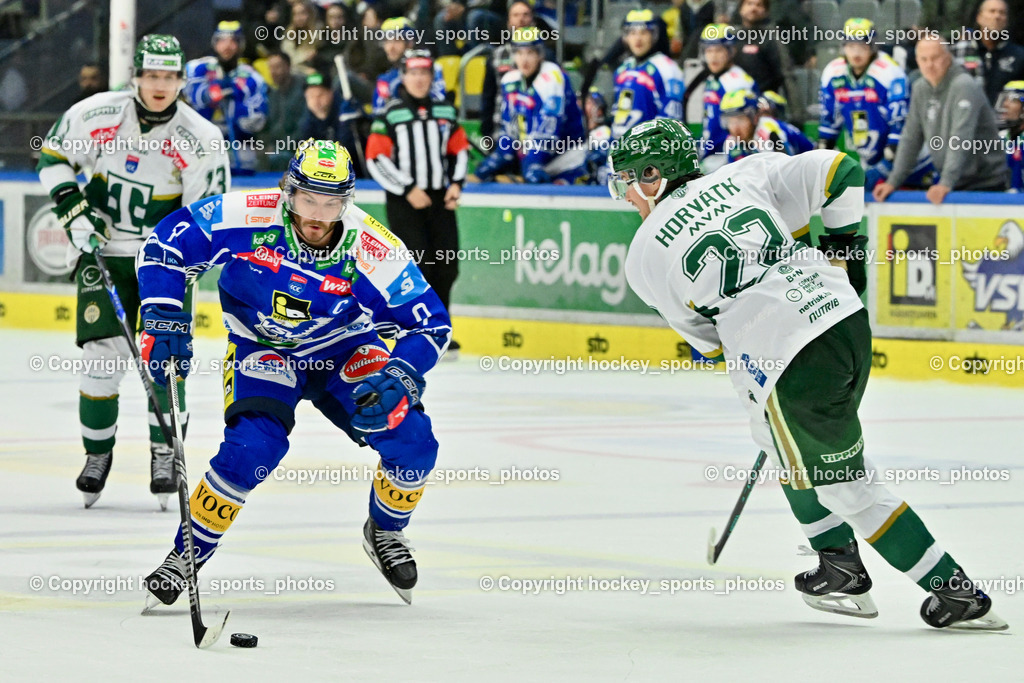 EC IDM WÄRMEPUMPEN VSV vs. FTC-TELEKOM JÉGKORONG | #9 Alexander Rauchenwald EC VSV, #22 Milan Horvath FTC-Telekom, EC IDM WÄRMEPUMPEN VSV vs. FTC-TELEKOM JÉGKORONG, EC IDM WÄRMEPUMPEN VSV vs. FTC-TELEKOM JÉGKORONG am 19.10.2025 in Villach (Stadthalle Villach), Austria, (Photo by Bernd Stefan)