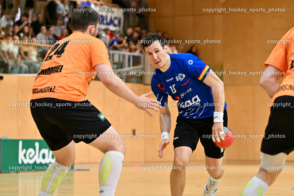SC Ferlach vs. HSG Holding Graz | #24 SCHIMMEL Florian HSG Graz, #10 Perkusic Toni SC Ferlach, SC Ferlach vs. HSG Holding Graz, SC Ferlach vs. HSG Holding Graz am 24.05.2025 in Ferlach (Ballspielhalle Ferlach), Austria, (Photo by Bernd Stefan)