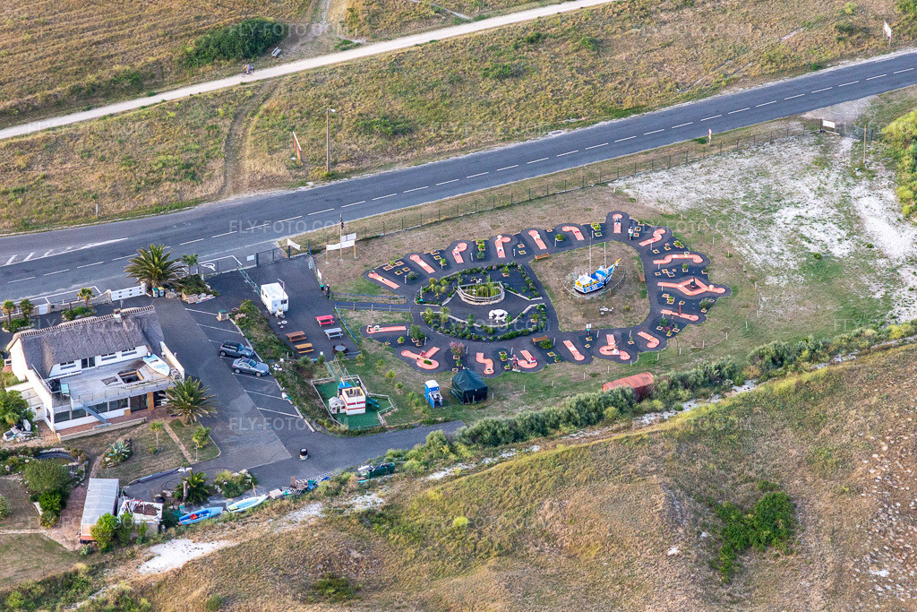 Aerial view: Pirate's mini golf in the district Penmarc'h-Kerity in Penmarch in the state Finistere, France.Photo: IMG_132641.jpg taken on 06/17/2022 by Werner Riehm/FLY-FOTO.comResolution of the original: 4081 x 2721 px
