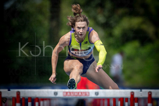 Elite Meeting; Mannheim, 14.06.2026 | MANNHEIM, GERMANY - JUNE 14, 2026 : Marlene Meier (GER/TSV Bayer 04 Leverkusen) competing in the women’s 110m hurdles during the Elite Meeting at Michael-Hoffmann-Stadion on June 14, 2026 in Mannheim, Germany.