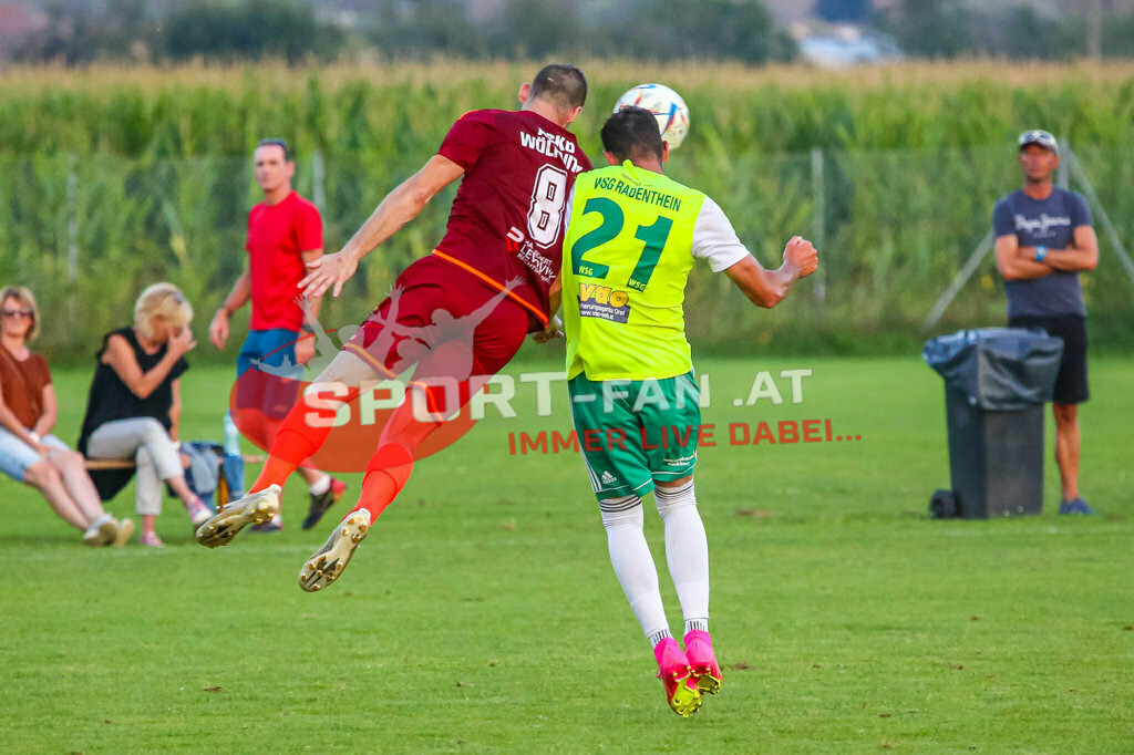 ASKÖ Wölfnitz - WSG Radenthein 2-2, Unterliga West | Günther Hubmann (ASKÖ Wölfnitz #8) Miljan Urosevic (WSG Radenthein #21) ASKÖ Wölfnitz - WSG Radenthein 2-2 am 20.08.2023 in Wölfnitz
(Sportplatz), Austria, (Photo by Ernst Krawagner sport-fan.at) - Realisiert mit Pictrs.com
