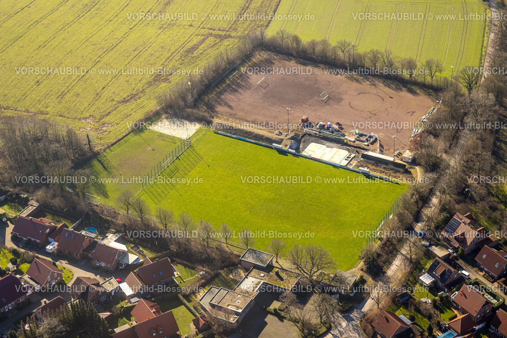 Nordkirchen230205964Capelle | Luftbild, Baustelle für neues Sportheim am Sportplatz, Capelle, Nordkirchen, Münsterland, Nordrhein-Westfalen, Deutschland